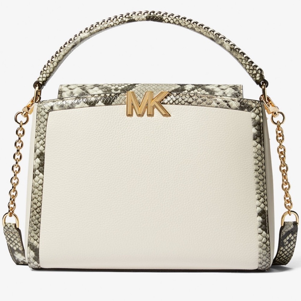 MICHAEL KORS
Karlie Medium Pebbled and Snake Embossed Leather Satchel NWOT